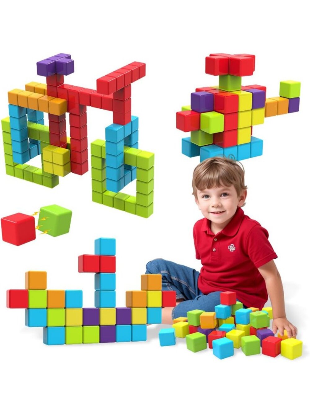 Magnetic Stacking Blocks for Toddlers 1-3, Large 1.65" Colorful Building Cubes